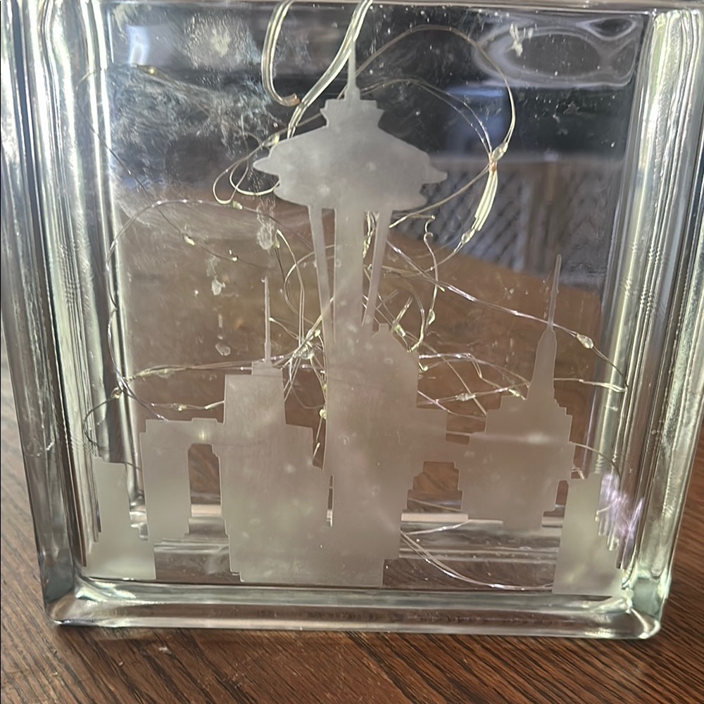Glass Block with Seattle Skyline Design